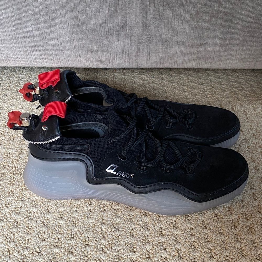 Christian Louboutin Black and Gray Sneakers with Red Accents